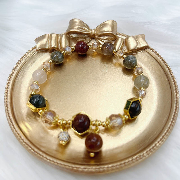 Braccialetto di protezione in quarzo rutilato colorato naturale Buddha Stones Ametista