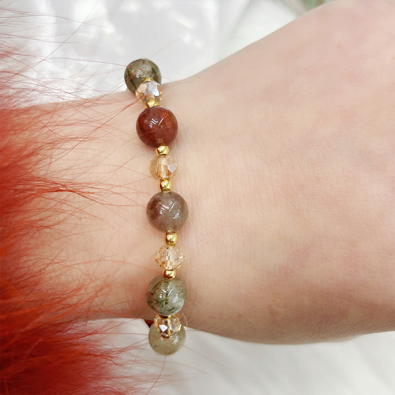 Braccialetto di protezione in quarzo rutilato colorato naturale Buddha Stones Ametista