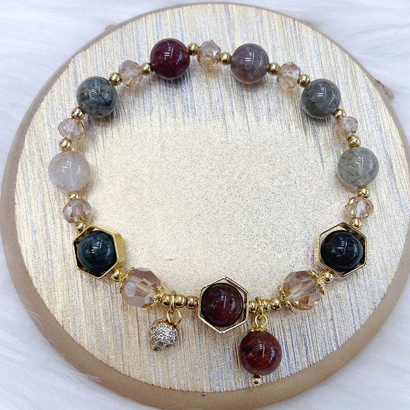 Braccialetto di protezione in quarzo rutilato colorato naturale Buddha Stones Ametista