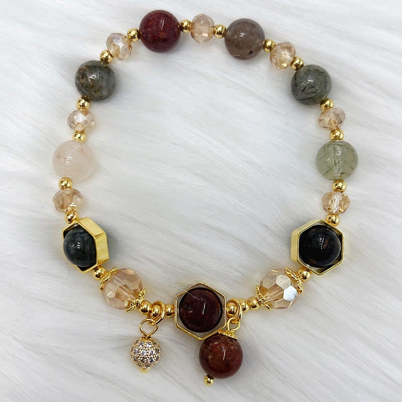 Braccialetto di protezione in quarzo rutilato colorato naturale Buddha Stones Ametista