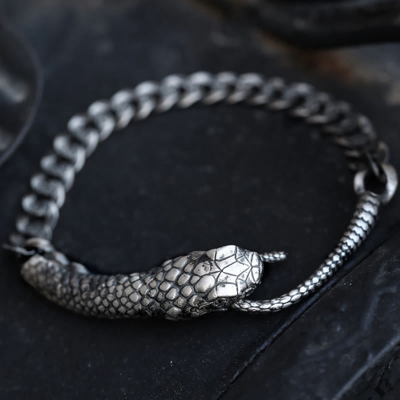 Braccialetto di benedizione dell'anno del serpente a forma di serpente in argento sterling Buddha Stones - Argento Sterling (circonferenza del polso: 21-22,5 cm) - image 0