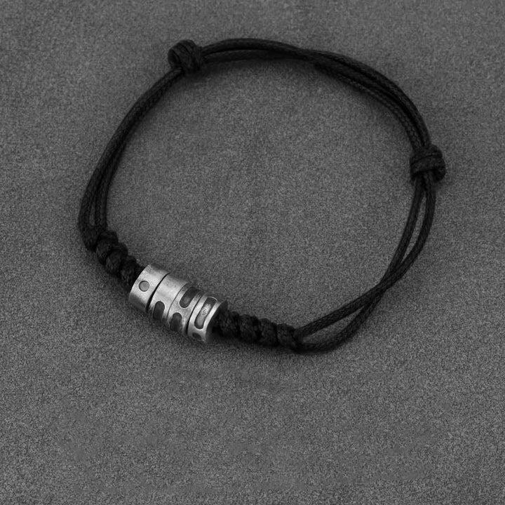 Braccialetto di benedizione in corda di cera con codice Morse in argento sterling 999 Buddha Stones