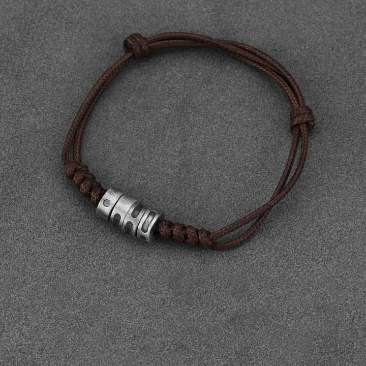 Braccialetto di benedizione in corda di cera con codice Morse in argento sterling 999 Buddha Stones