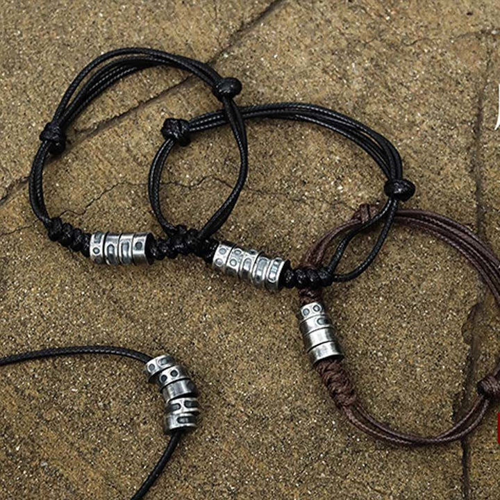 Braccialetto di benedizione in corda di cera con codice Morse in argento sterling 999 Buddha Stones