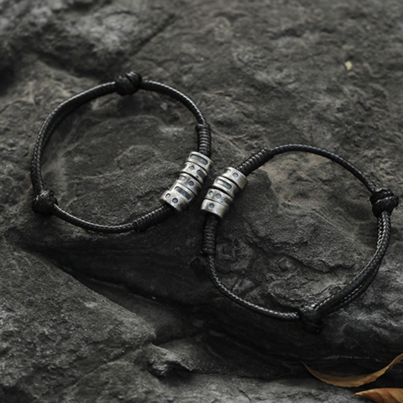 Braccialetto di benedizione in corda di cera con codice Morse in argento sterling 999 Buddha Stones - image 9