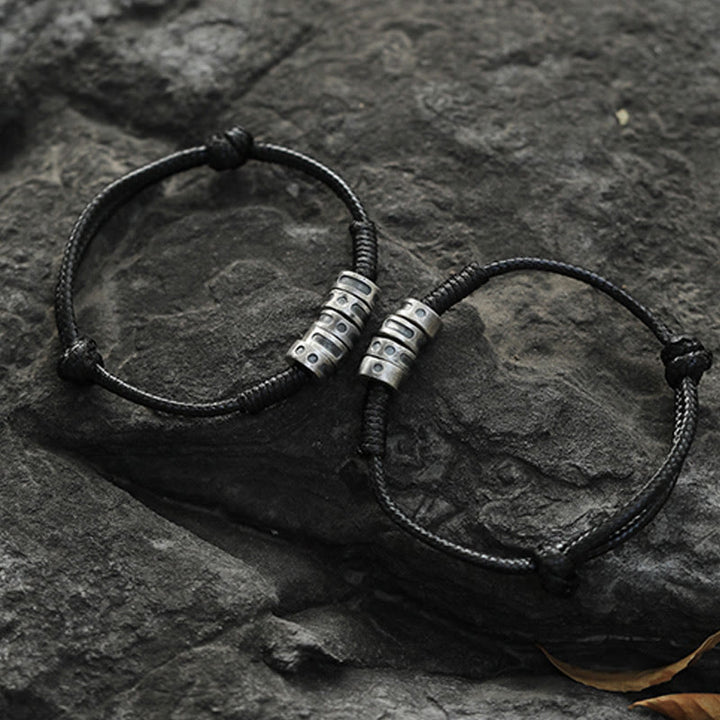 Braccialetto di benedizione in corda di cera con codice Morse in argento sterling 999 Buddha Stones - image 9