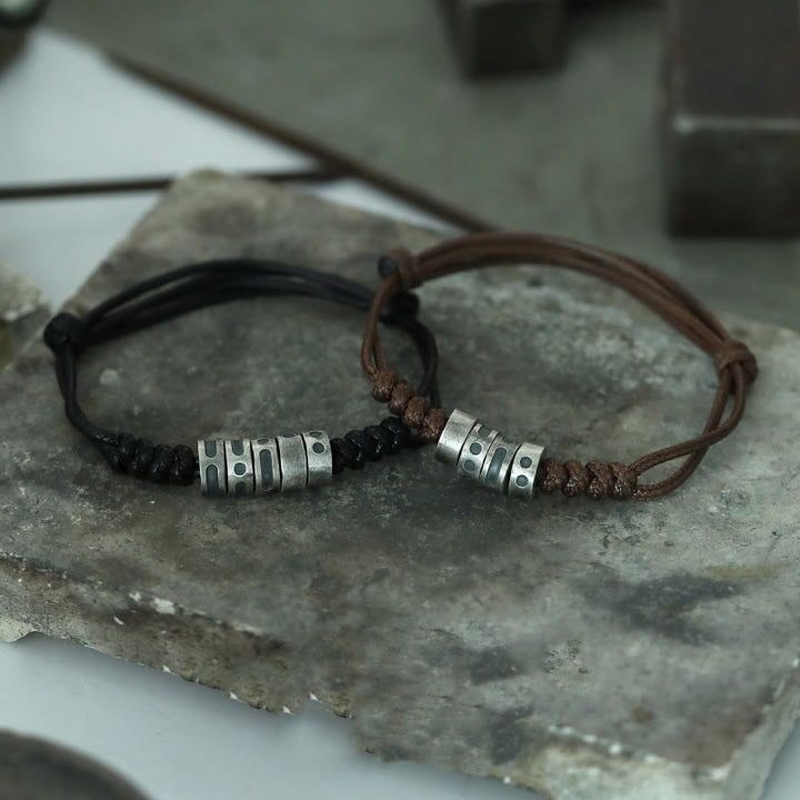 Braccialetto di benedizione in corda di cera con codice Morse in argento sterling 999 Buddha Stones - image 21