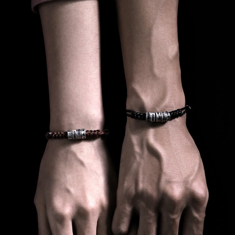 Braccialetto di benedizione in corda di cera con codice Morse in argento sterling 999 Buddha Stones - image 17