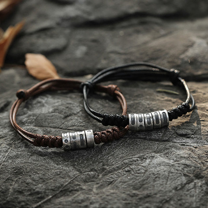 Braccialetto di benedizione in corda di cera con codice Morse in argento sterling 999 Buddha Stones - image 18