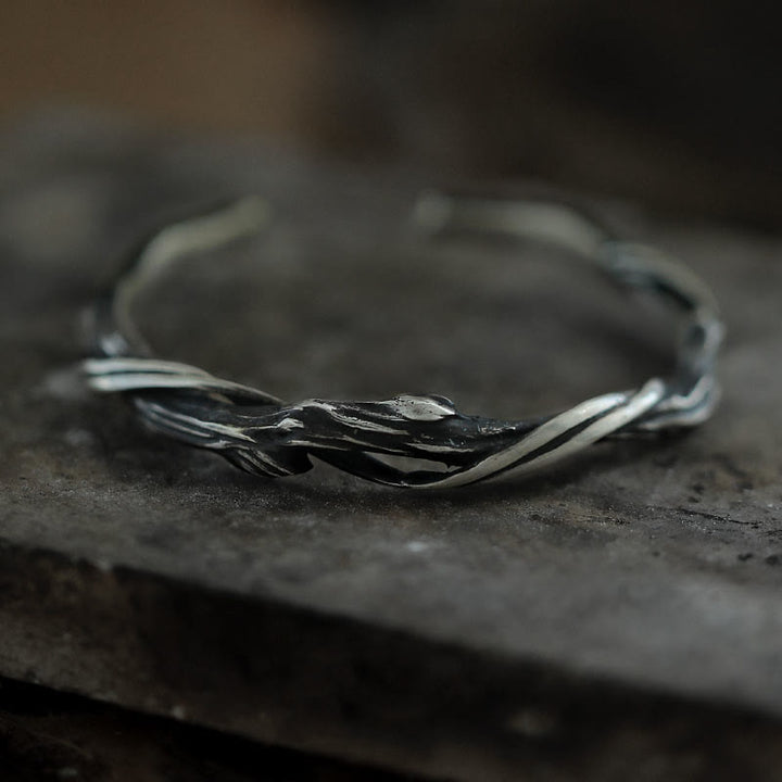 Bracciale rigido Buddha Stones in argento sterling 999 con legno galleggiante