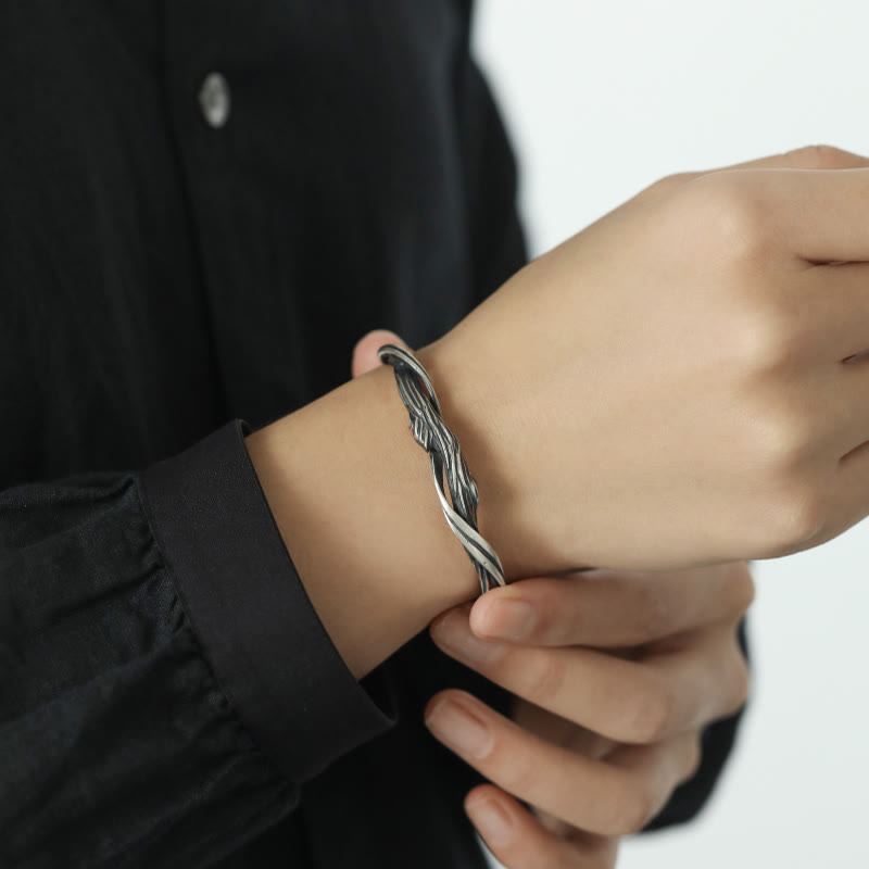 Bracciale rigido Buddha Stones in argento sterling 999 con legno galleggiante
