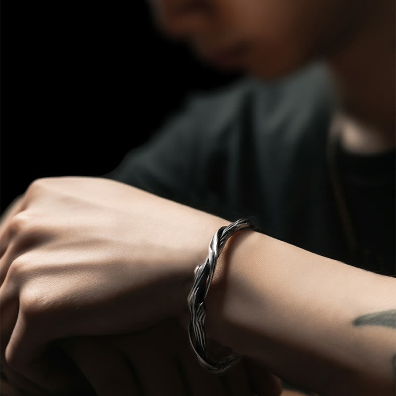 Bracciale rigido Buddha Stones in argento sterling 999 con legno galleggiante