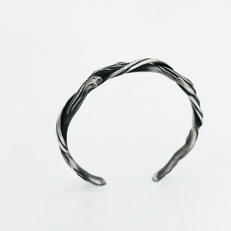 Bracciale rigido Buddha Stones in argento sterling 999 con legno galleggiante