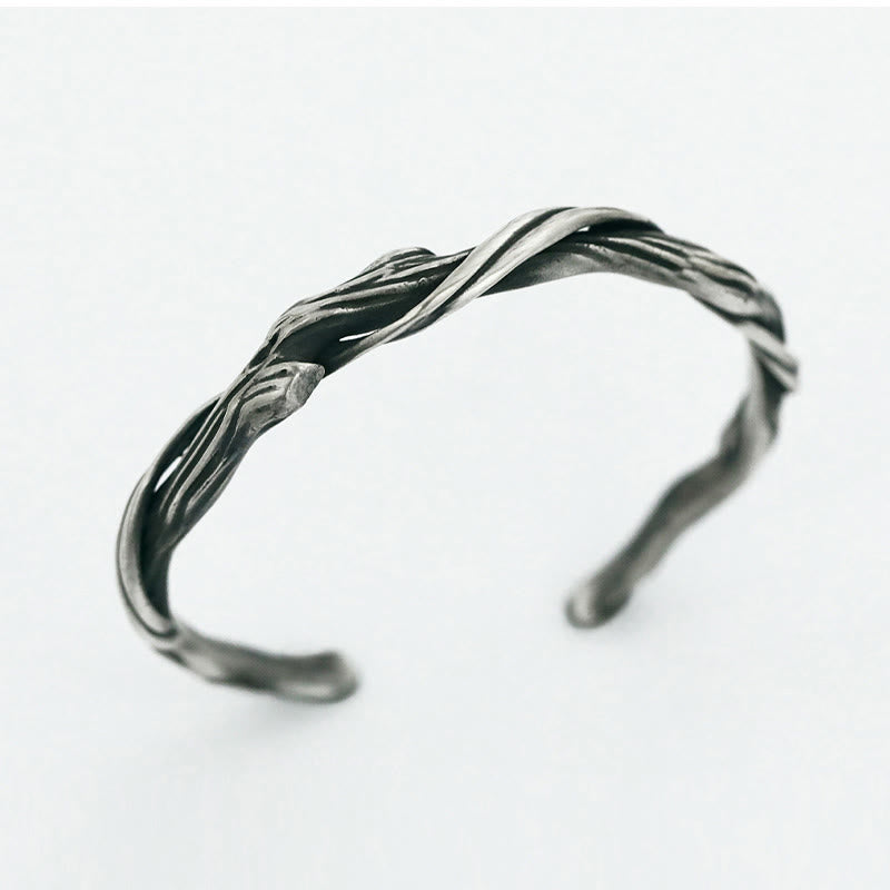Bracciale rigido Buddha Stones in argento sterling 999 con legno galleggiante
