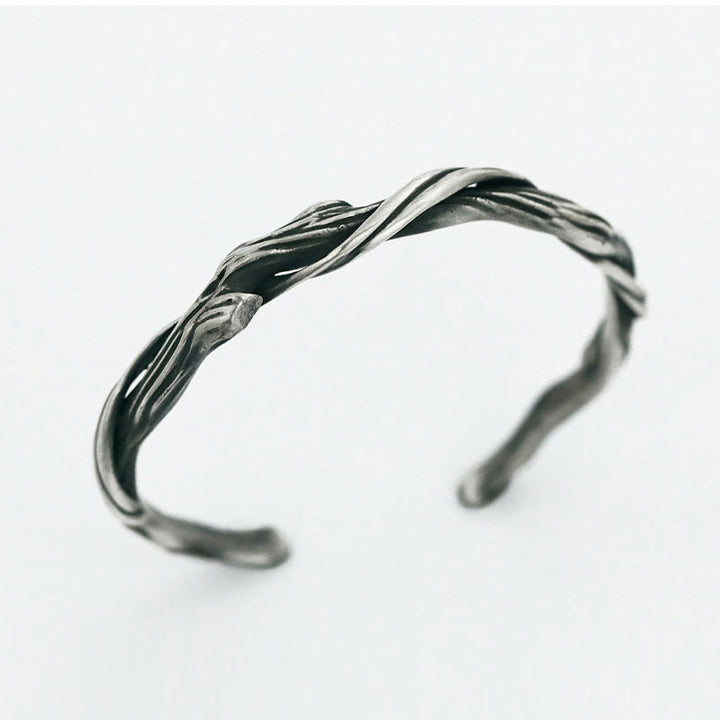 Bracciale rigido Buddha Stones in argento sterling 999 con legno galleggiante