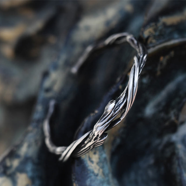 Bracciale rigido Buddha Stones in argento sterling 999 con legno galleggiante