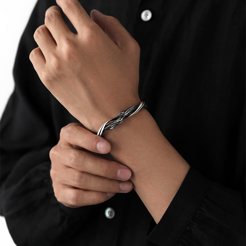Bracciale rigido Buddha Stones in argento sterling 999 con legno galleggiante