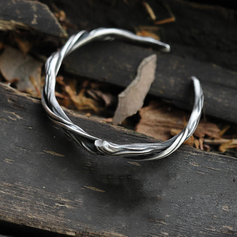 Bracciale rigido Buddha Stones in argento sterling 999 con legno galleggiante