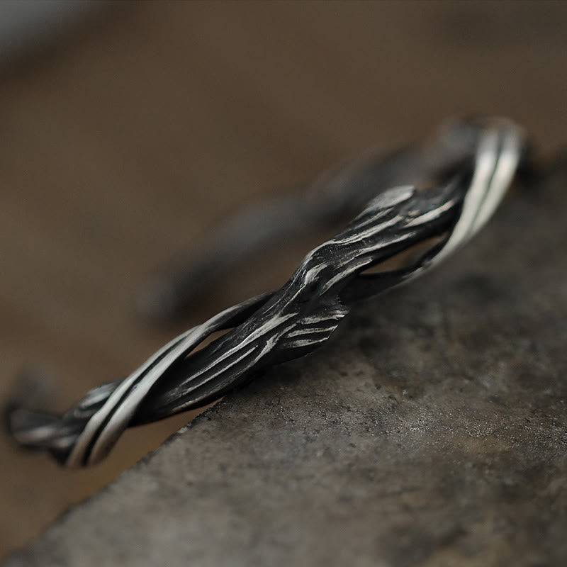 Bracciale rigido Buddha Stones in argento sterling 999 con legno galleggiante