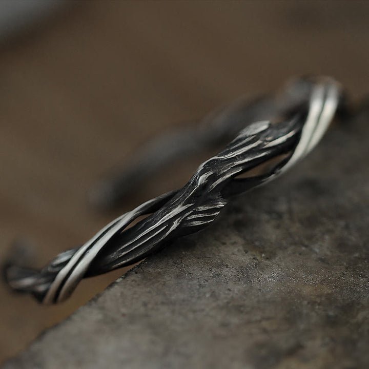 Bracciale rigido Buddha Stones in argento sterling 999 con legno galleggiante