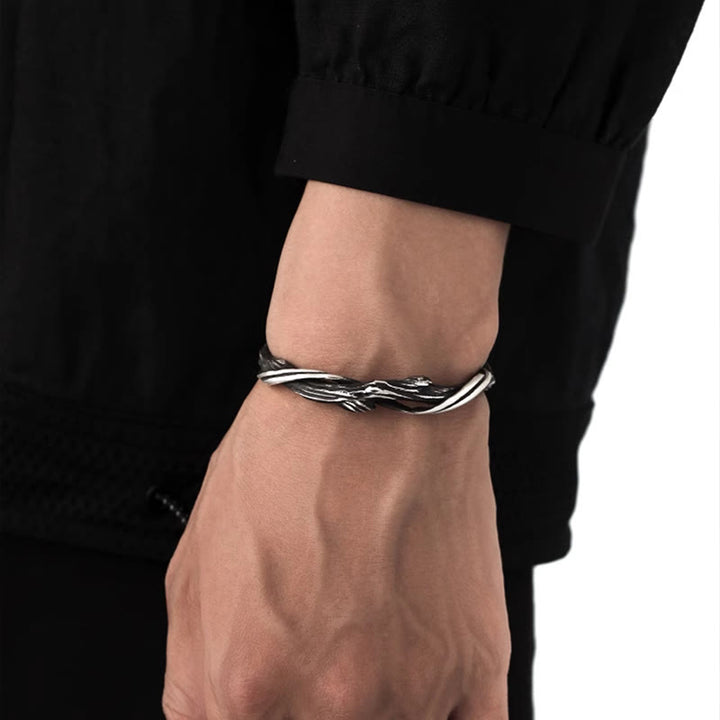 Bracciale rigido Buddha Stones in argento sterling 999 con legno galleggiante