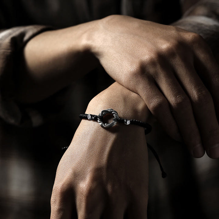 Braccialetto di protezione in corda di cera nera con fibbia della pace in argento sterling 999 Buddha Stones - image 17