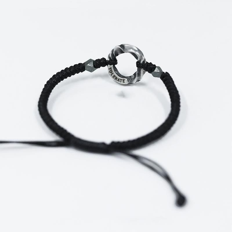 Braccialetto di protezione in corda di cera nera con fibbia della pace in argento sterling 999 Buddha Stones