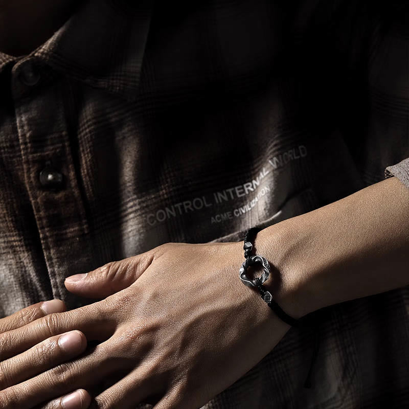 Braccialetto di protezione in corda di cera nera con fibbia della pace in argento sterling 999 Buddha Stones - image 14