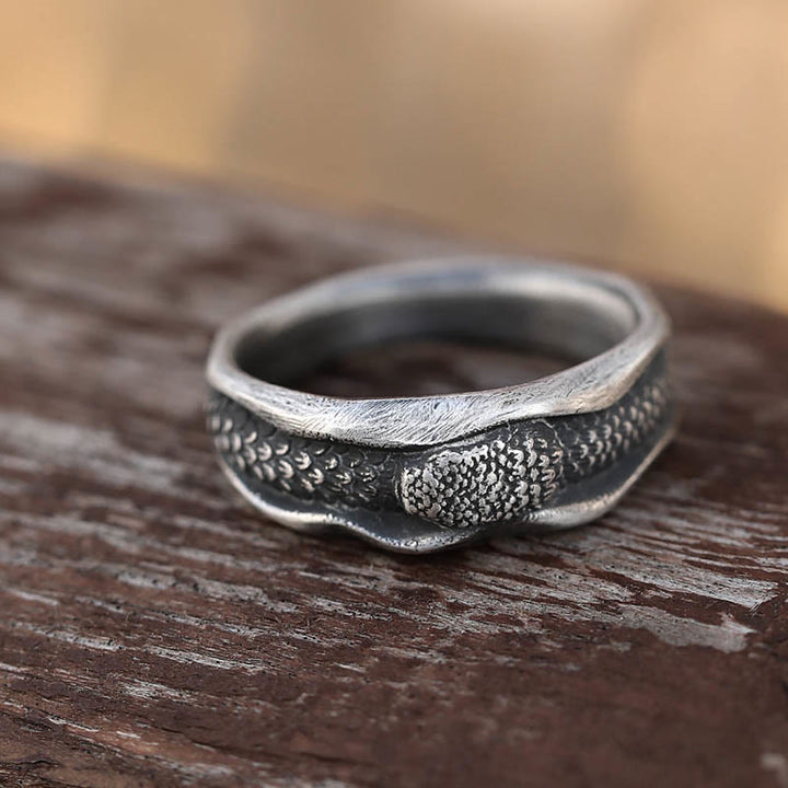 Anello di protezione dell'anno del serpente a forma di serpente in argento sterling 999 Buddha Stones