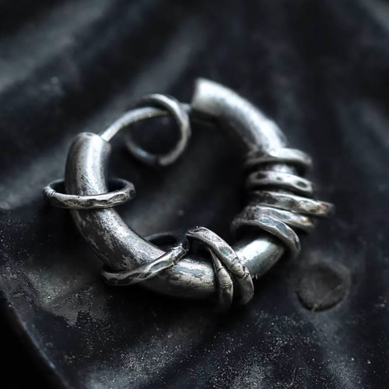 Orecchini di protezione in argento sterling 925 Buddha Stones martellati a mano