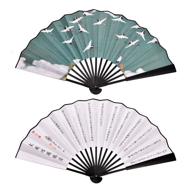 Buddha Stones Cranes Auspicious Clouds Solid Color Gradient Handheld Bamboo Folding Fan - Gru nera, antica poesia, nero, 33 cm - image 12