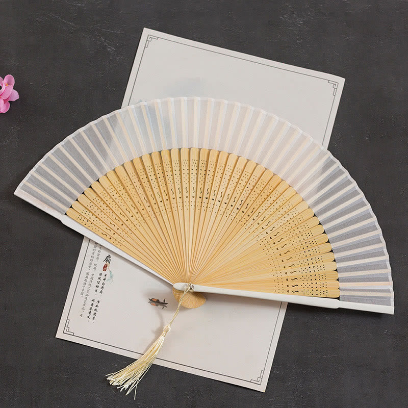 Buddha Stones Cranes Auspicious Clouds Solid Color Gradient Handheld Bamboo Folding Fan - Cavo bianco 21 cm - image 31