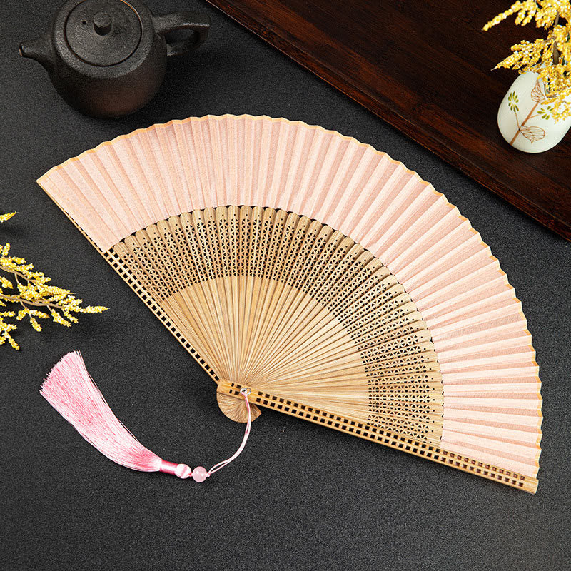 Buddha Stones Cranes Auspicious Clouds Solid Color Gradient Handheld Bamboo Folding Fan - Cavo rosa 21 cm - image 28