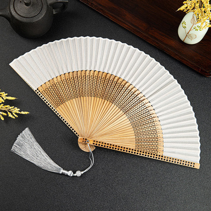 Buddha Stones Cranes Auspicious Clouds Solid Color Gradient Handheld Bamboo Folding Fan - Cavo grigio 21 cm - image 30