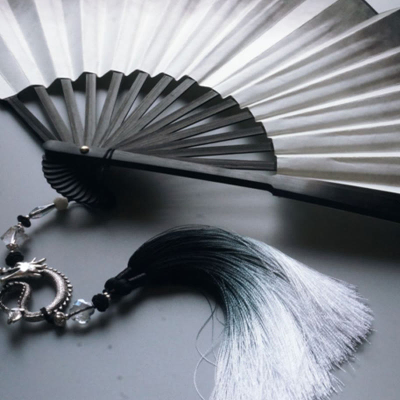 Buddha Stones Ventaglio pieghevole in bambù con carta di riso e inchiostro bianco e nero - image 9