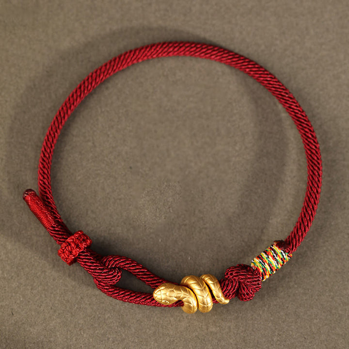 Braccialetto intrecciato con corda di protezione dalla fortuna fatto a mano con design dell'anno del serpente , Buddha Stones , oro 999