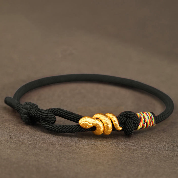 Braccialetto intrecciato con corda di protezione dalla fortuna fatto a mano con design dell'anno del serpente , Buddha Stones , oro 999 - Nero - 17-19 cm - Oro 0,48 g - image 18