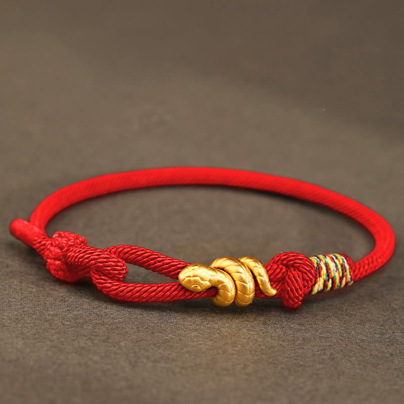 Braccialetto intrecciato con corda di protezione dalla fortuna fatto a mano con design dell'anno del serpente , Buddha Stones , oro 999