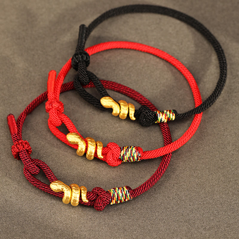 Braccialetto intrecciato con corda di protezione dalla fortuna fatto a mano con design dell'anno del serpente , Buddha Stones , oro 999