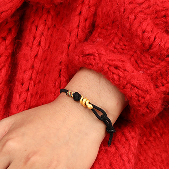 Braccialetto intrecciato con corda di protezione dalla fortuna fatto a mano con design dell'anno del serpente , Buddha Stones , oro 999