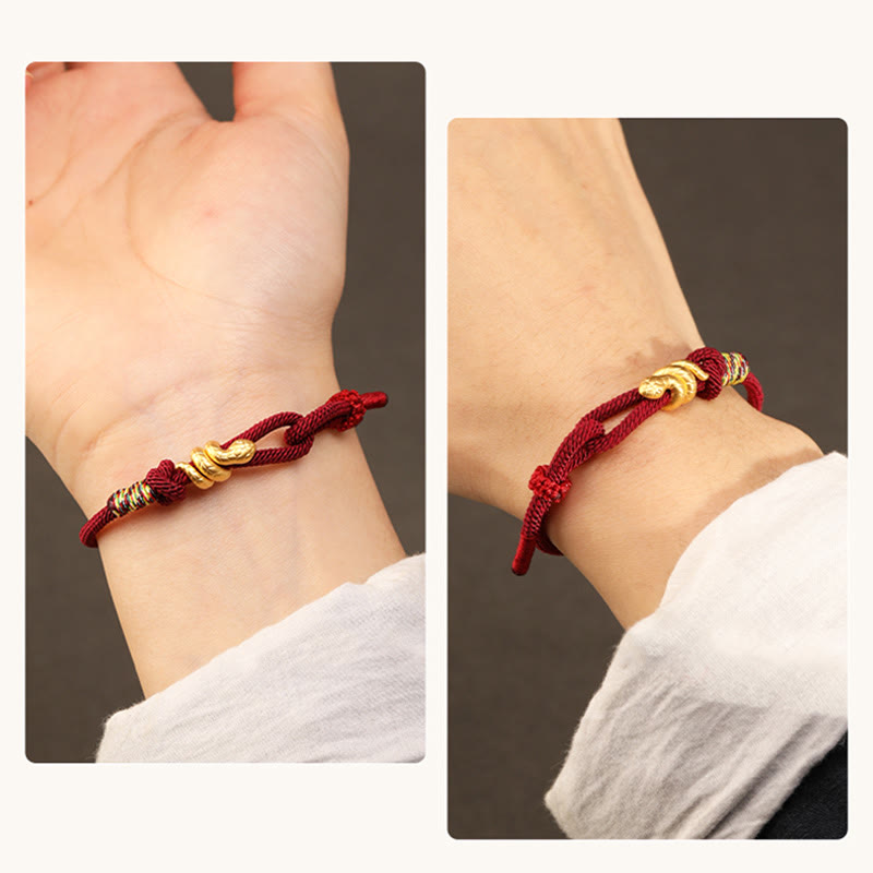 Braccialetto intrecciato con corda di protezione dalla fortuna fatto a mano con design dell'anno del serpente , Buddha Stones , oro 999