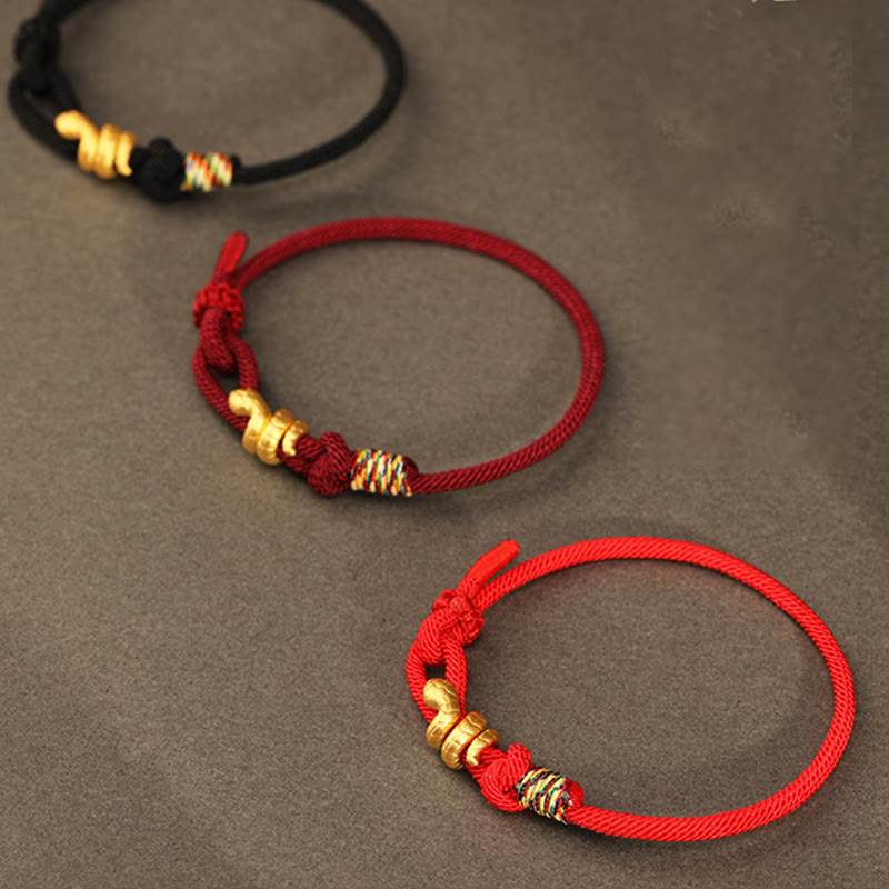 Braccialetto intrecciato con corda di protezione dalla fortuna fatto a mano con design dell'anno del serpente , Buddha Stones , oro 999