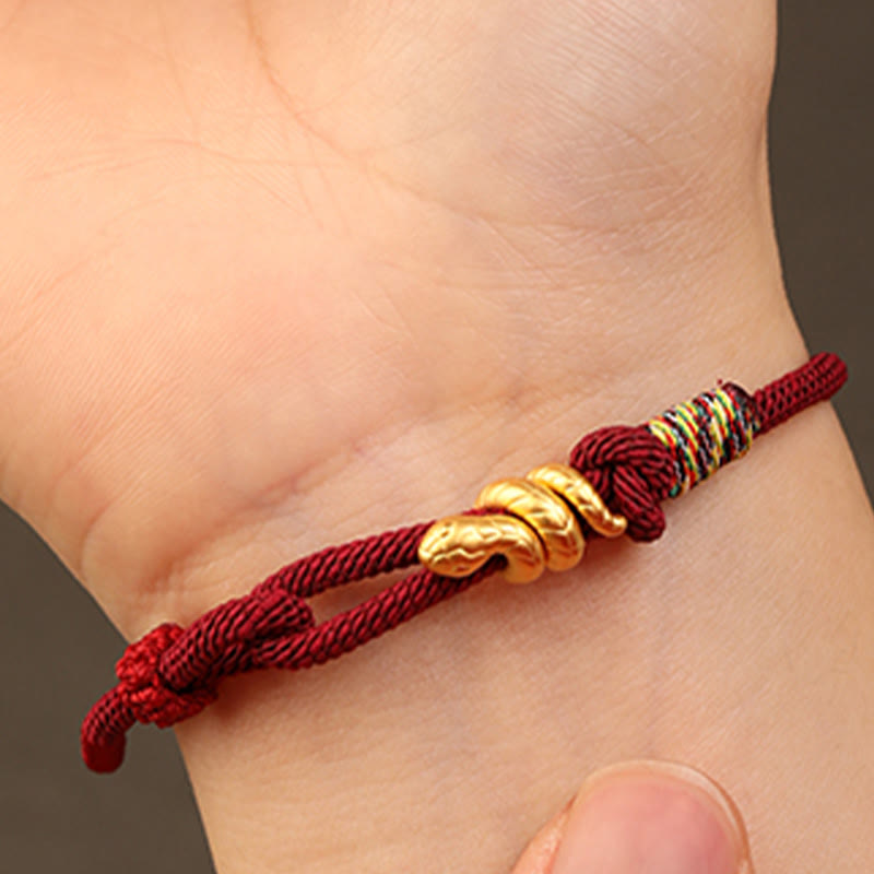 Braccialetto intrecciato con corda di protezione dalla fortuna fatto a mano con design dell'anno del serpente , Buddha Stones , oro 999