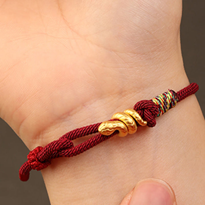 Braccialetto intrecciato con corda di protezione dalla fortuna fatto a mano con design dell'anno del serpente , Buddha Stones , oro 999