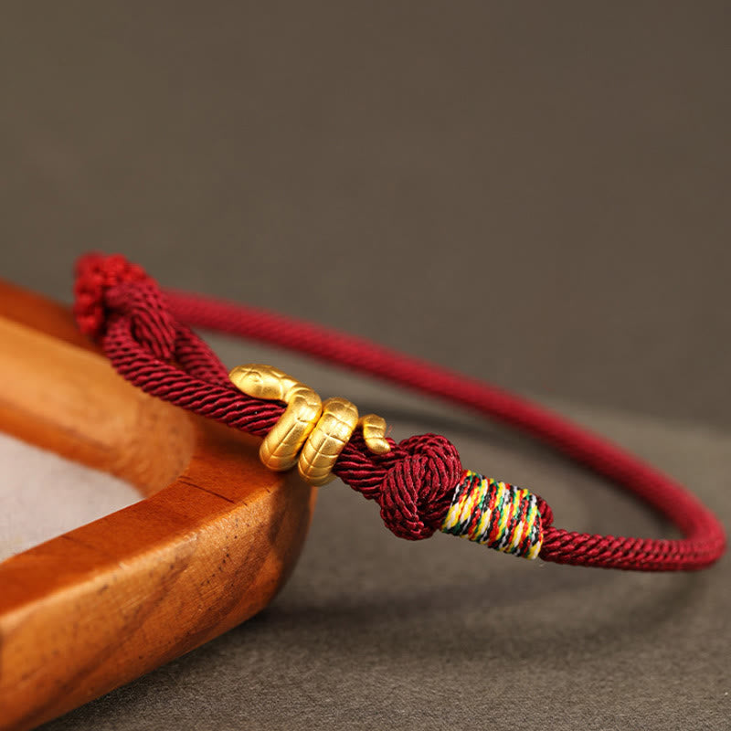 Braccialetto intrecciato con corda di protezione dalla fortuna fatto a mano con design dell'anno del serpente , Buddha Stones , oro 999