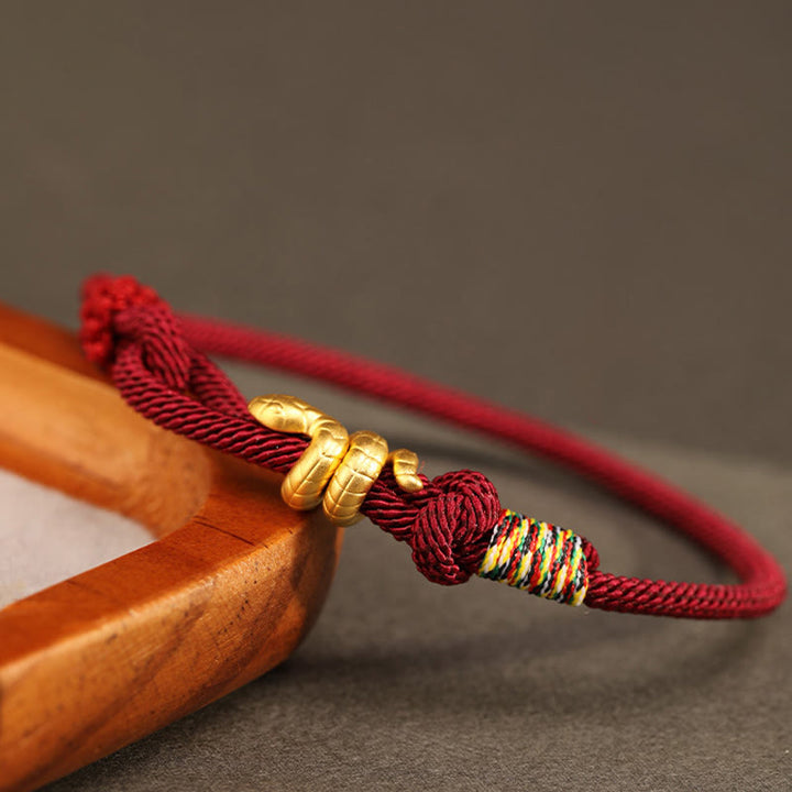 Braccialetto intrecciato con corda di protezione dalla fortuna fatto a mano con design dell'anno del serpente , Buddha Stones , oro 999