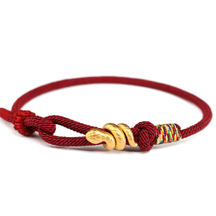 Braccialetto intrecciato con corda di protezione dalla fortuna fatto a mano con design dell'anno del serpente , Buddha Stones , oro 999