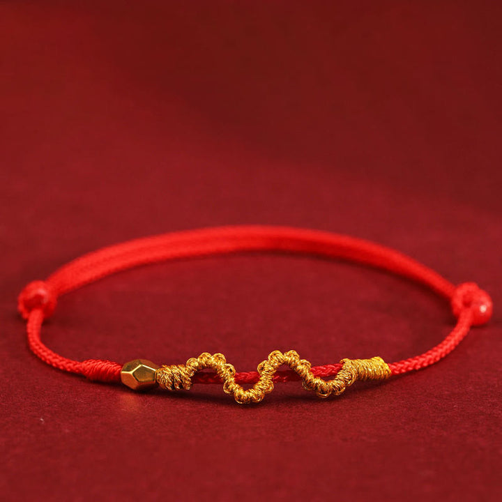 Buddha Stones 999 Oro Anno del Serpente Fatto a Mano Fortuna Forza Braccialetto Intrecciato Cavigliera