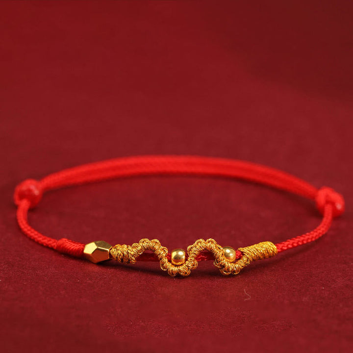Buddha Stones 999 Oro Anno del Serpente Fatto a Mano Fortuna Forza Braccialetto Intrecciato Cavigliera