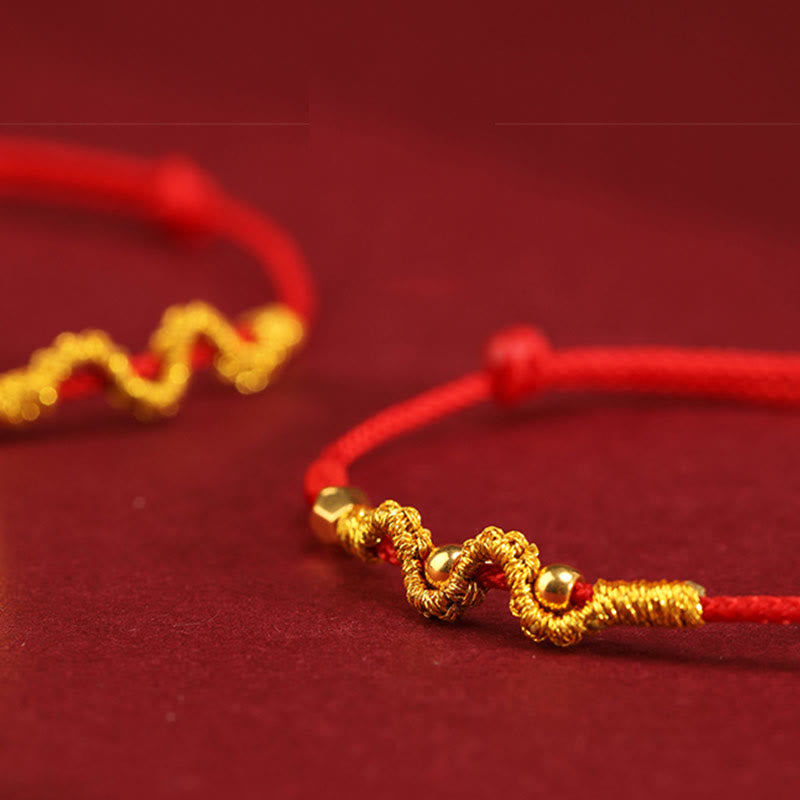 Buddha Stones 999 Oro Anno del Serpente Fatto a Mano Fortuna Forza Braccialetto Intrecciato Cavigliera
